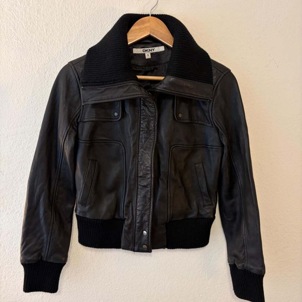 Dkny aviator style leather jacket